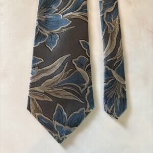 Brocade Etienne‎ Aigner Floral Necktie Grey Blue Classy Preppy Women’s Men’s